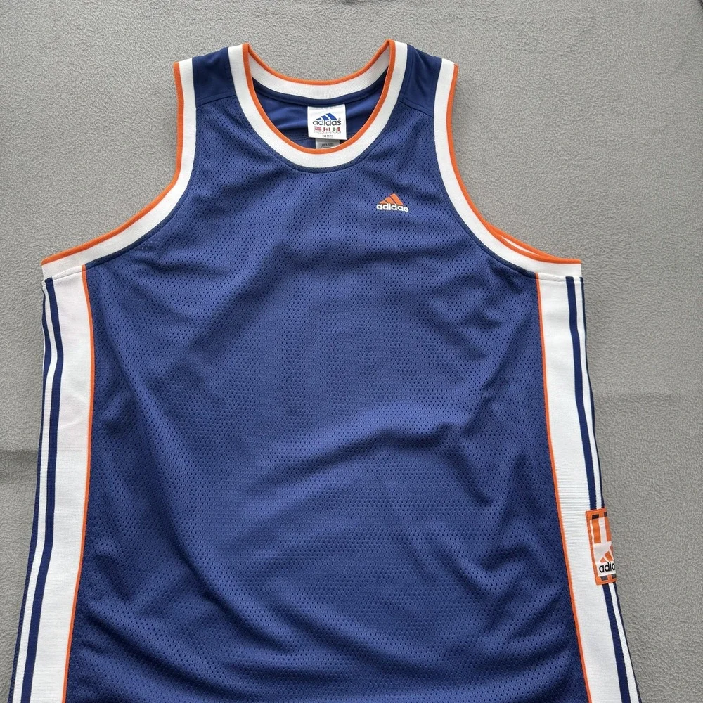 Adidas Tank Shirt Mens 2XL Tall Blue Mesh Striped Basketball Jersey Performance